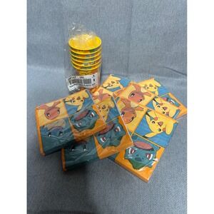 Pokemon Party Supplies Set 6 Plastic‎ Cups 64 Napkins Yellow Orange Pikachu